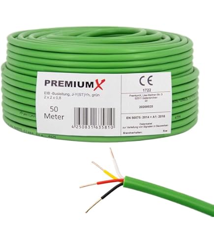 EIB Busleitung Kabel EIB-Y(St) Y 2x2x0,8 mm grn Datenleitung/Datenkabel  Installationsbusleitung Telekommunikationskabel  viele Lngen - von 5  Meter bis 100 Meter  Ihre ausgewhlte Lnge: 50 Meter : Amazon.de: Baumarkt