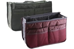 NOVAGO Lot de 2 Organiseurs Pochette Sac de Rangement intérieur pour Sac à Main ou Sac de Voyage (Divers Coloris Disponibles) (Noir+Bordeaux, 2 Sacs)