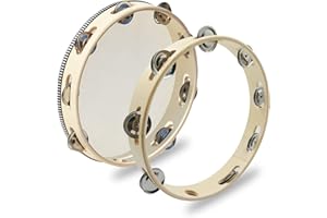 2 Stück 25,4 cm Tamburin, DaKuan Tamburine für Erwachsene und Tamburinring, Metallglocke, Percussion Musikinstrumente, Handtrommel, Musikerziehung, Party, KTV (Holz einreihig)