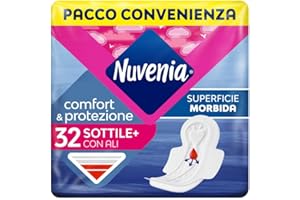 Nuvenia - Assorbente Sottile Normal con Ali - Superficie Morbida e Controllo Odori - Confezione da 32 Assorbenti