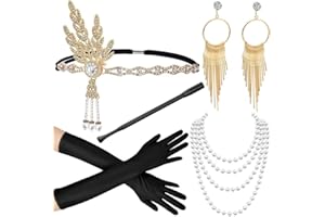 Meiruier 1920 accessori di Set,Accessori Anni '20, alla moda con fascia, guanti lunghi, collana con perle e accessori per donne, Charleston Fancy Set per Natale