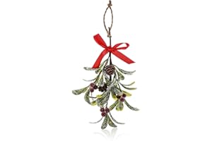 BUKYCAT 1stk Weihnachts Mistelzweig Dekor, 26 cm Künstliche Mistelzweige Zum Aufhängen, Hängende Mistelverzierung mit roter Schleife, Hängende Mistelverzierung für Baumtür, Weihnachts Hängedekoration
