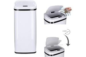TALK-POINT Poubelle à capteur Automatique 30-50 Litre avec cerclage, en Acier laqué, rectangulaire, Ouverture/Fermeture automatiques - Poubelle de Cuisine Automatique (Blanc, 50 litres)
