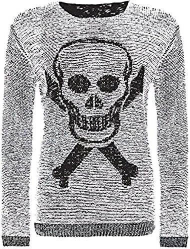 javox fashionLadies Women Skull Bone Knitted Hollaween Jumper Long Sleeve Sweater (S/M 8-19, GREY)
