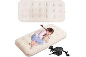 YFNVH Lot de 2 Lits Gonflables Enfant avec Pompe Électrique, Matelas Airbed Flockés 140 x 70 x 22 cm pour Filles Garçons, Lit de Voyage pour Maison, Camping, Soirées Pyjama, Beige