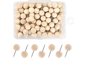 NAAPESI 100 Stück Rundkopf Stecknadeln, Pinnadeln Holz, Pinnnadeln Pushpins, Kartennadel, Landkarte Pinnadeln, für Weltkarte, Cork Board, Stoffmarkierung, Metallischer Runder Kopf mit Edelstahlspitze