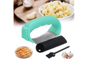 ZEZZO Presse ail Manuel en Acier Inoxydable Professionnel,Découpe Ecrase ail,Garlic Press Rocker Crusher,Presse Ail à Bascule Inox Ecrase,Concasseur à ail avec Outil Éplucheur en silicone (Vert)