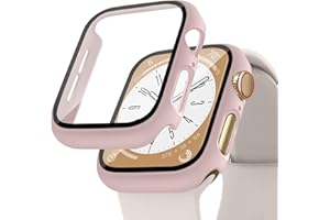 SOLOLUP Screen Protector Compatible for Apple Watch Case 45mm 44mm 42mm 41mm 40mm 38mm, Hard PC Case with HD Tempered Glass Protective Cover for iWatch Series 9 8 7 6 SE 5 4 3 2 1, Pink Sand41mm