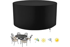 FYHDSH Abdeckung für Gartenmöbel, Runde Schutzhülle für Gartentisch mit Kordelzug, Gartenmöbel Abdeckung Rund Multi Größe, 420D Oxford-Gewebe, wasserdicht, winddicht, UV-beständig(Φ115×H115cm)-Schwarz