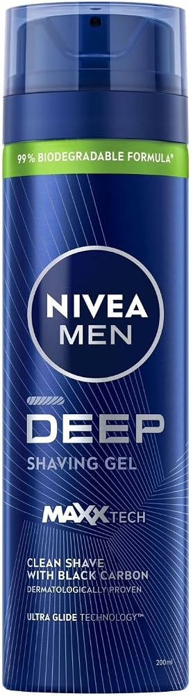 NIVEA MEN Erkek Tıraş Jeli Deep 200ml,Aktif Karbon,Kesiklere Karşı Koruma