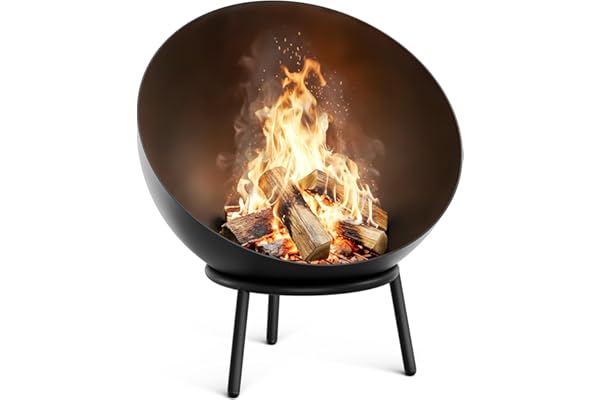 blumfeldt Fireball 66 cm Brasero - Brasero en Acier avec Design 2-en-1 inclinable, Acier de 3 mm d'épaisseur, Base Stable, Grille à Cendres, tisonnier et Housse de Protection Contre la Pluie