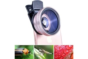YUFANA 2 in 1 Handy Objektiv,0.45X Super Wide Angle,Makro Objektiv für Smartphones,Macro Phone Camera Lens Cell Phone,Makro-hd-Kamera-objektiv Universal,für iPhone Android Smartphone (Rose Gold)