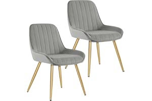 Lestarain Dining Chairs Set of 2, Vintage Kitchen Counter Chairs, With Metal Legs, Velvet Seat and Backrests, Light Grey