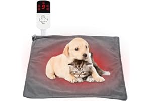 Afenau Koc grzewczy dla kotów, psów, 45 x 45 cm, mata grzewcza dla kotów z 9 stopniami temperatury i 12 stopniami timera, miękka poduszka grzewcza dla zwierząt domowych, bezpieczny koc elektryczny dla