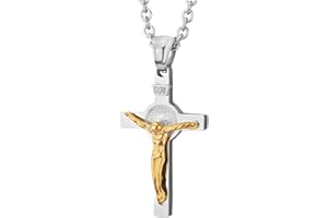 COOLSTEELANDBEYOND Piccolo Crocifisso Colore Oro Croce, Gesu Cristo, Collana Pendente Uomo Donna, Ciondolo Acciaio, 50CM Corda Catena