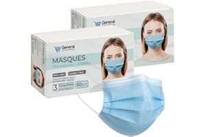 general merchandising Masques chirurgicaux certifiés CE 100 PCS ou 200 PCS | Masque chirurgical bleu avec embout nasal réglable