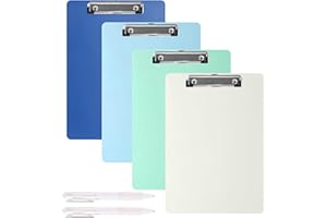 DAWRIS Clipboard A4, 4 sztuki, teczka clipboard z gumowanym metalowym zaciskiem, teczka clipboard w formacie A4 do dokumentów, schowek na dokumenty do biura, placu budowy, szkoły, teczka clipboard