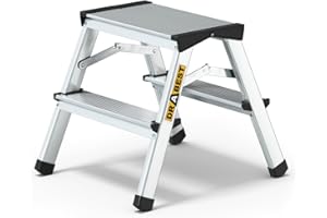 DRABEST Escabeau Double 2 Marches Échelle Domestique Pliable Marchepied Ménage en Aluminium Charge Max 125 kg