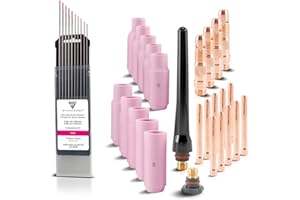 STAHLWERK WP-26 WIG Schweißzubehör Schweißgerät Verschleißteile: Spannhülsen + Gehäuse + Keramikdüsen + Wolframelektroden für WP SR Binzel 17 18 26 WIG-Schweißbrenner, Set 36-tlg.