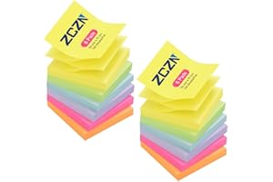 ZCZN Pop-up Sticky Notes 76 x 76 mm, 12 Pads Assorted Colours Self-Stick Z Notes, 100 Sheets/Pad, (Yellow,Light Green,Light Purple,Rose Red,Orange,Light Blue)