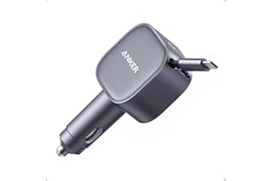 Anker USB C Car Charger, 75W Max Ultra-Compact Type-C Fast Car Charger with Built-In Retractable USB-C Cable, Car Adapter for iPhone 17/16/15 Series, iPad, Galaxy, AirPods, and More