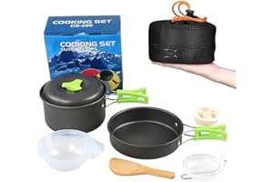 aiGear Kit de Casseroles Camping, Portable Léger Aluminium Kit de Cuisine de Camping, Randonnée Pique - Nique en Plein Air Voyage Ustensiles de Cuisine Kit