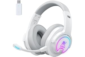 Krysenix PG3 - Auriculares inalámbricos RGB para juegos para PS4, PS5, PC, sonido envolvente 7.1 de 2.4 GHz, auriculares Bluetooth para juegos con micrófono desmontable con cancelación de ruido IA,