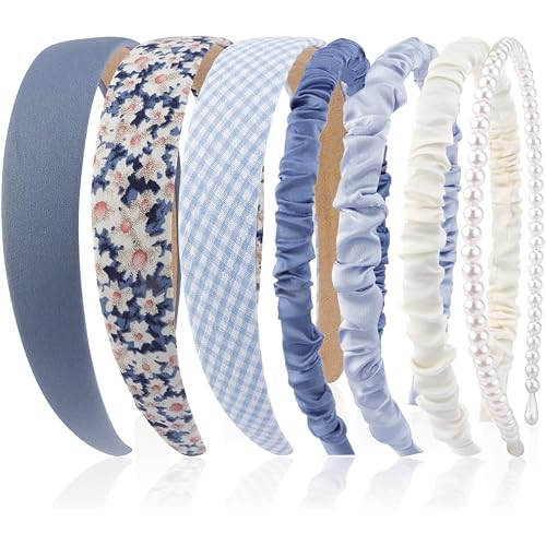 ZIBUYU® 7Pcs Hair Band for Women Stylish, Floral Wide Hair Band for Girls Kids, Pearl, Plaid, Countryside Style Hair Accessories Hairbands for Kids Girl