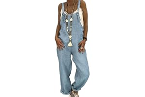 DianD Jumpsuits for Women Casual Sleeveless Pants Wide Leg Trousers Loose Baggy Dungarees Ladies Adjustable Bib Overalls Suspenders with Pockets Playsuit