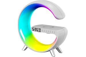 Bammare Lichtwecker Wake Up Light mit kabellosem Ladegerät und RGB Licht, Smart Wecker LED Table Lamp Simuliert Sonnenaufgang Bluetooth Lautsprecher APP Steuerung Dimmable Night Light (Weiß)