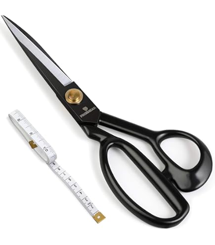 KUONIIY Naaischaar, professionele roestvrij stalen kleermakersschaar voor stof, leer, dressmaking, kunstenaars, studenten, dressmakers, zwart, 20 cm 26 cm