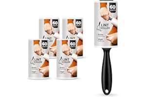 Roe Tenpo 5 Pack Lint Roller with 1 Replacement Handle, 300 Easy Peel Sheets, Lint Remover for Dust & Fluff from Clothes, Pet Hair Remover, Furniture, Carpet