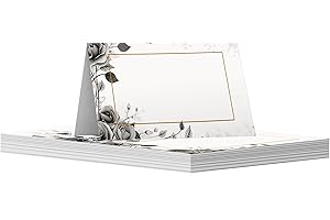 GIFTZIE 30 Pack Name Place Cards for Table - Black & White Classy Roses -Wedding Table Name Cards for Weddings, Engagement Party, Christmas Birthday Parties, 80mm x 80mm Wedding Table Plan Placecards Card