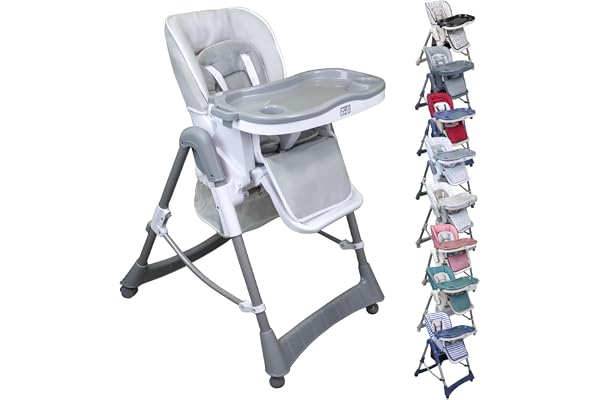 Monsieur Bébé - Chaise haute enfant pliable, réglable hauteur, dossier et tablette - Plusieurs coloris