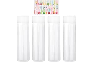 YSDYY 4 bottiglie cilindriche con coperchio bianco, con 1 adesivo per frutta, bottiglie di plastica trasparente, bottiglie di succo, bottiglie di latte, riutilizzabili, contenitori per bevande con