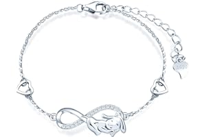 INFINIONLY Collier Bracelet Boucles d'oreilles pour femme fille, ensembles de bijoux en argent 925, boucle d'oreille bracelet collier de chien mignon et de symbole infini, zircon incrusté, argent