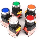 GUUZI 5uds 22mm Panel Mount 10A 440V 1NO 1NC DPST Red/Green/Orange/Blue/White Momentary Push Button