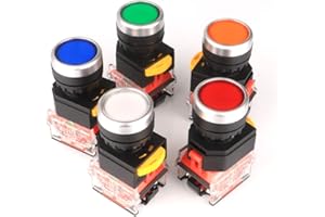 GUUZI 5pcs 22mm Panel Mount 10A 440V 1NO 1NC DPST Red/Green/Orange/Blue/White Momentary Push Button