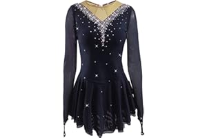 LIUHUO Robe de patinage artistique en Maille extensible avec Manches crochetées Pour fille Quatre Couleurs