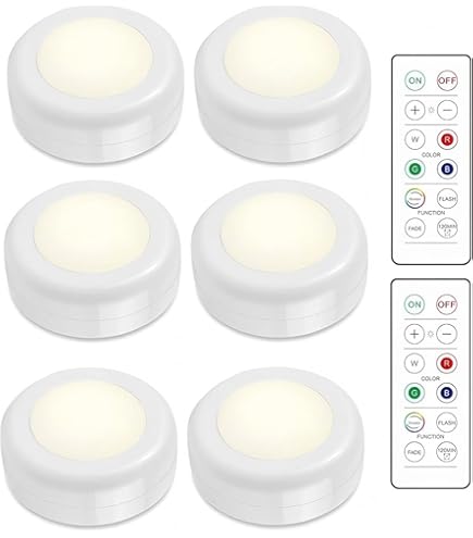 WUYOR Faretto LED RGB ricaricabile con telecomando, cambia colore, lampada da incasso a LED, magnetica, dimmerabile, illuminazione per armadi, senza fili, con funzione temporizzazione, colore nero, 6