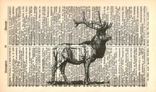 FULL STAG - WILDLIFE - DEER PRINT - Art Print - Vintage Dictionary Art Print - Illustration - Wall Hanging 55A