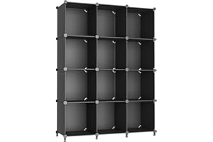 ‎AWTATOS AWTATOS Kleiderschrank mit 12 Würfeln, Storage Shelves, DIY Regal Würfel, PP Steckregal Kunststoff, Kinderregal, Spielzeugregal, Faltschrank, Shelves, Standregal, Schwarz ULPZ006