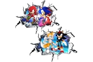 IQEPXTGO Sonic Stickers Décorations Murales 3D Smash Sticker Mural Autocollant Mural Amovible Queue Enfants Sonic Stickers Muraux Enfants Sonic Stickers Bébé et Enfants Décor Cartoon Chambre Produit 2pcs（B）