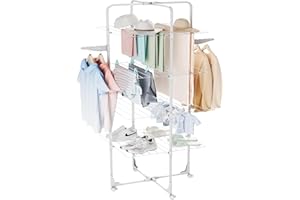 Innotic Stendibiancheria pieghevole con 4 ruote, asciugatrice a 4 livelli, facile da spostare e trasportare, 48 barre e 2 flange grande spazio asciutto, bianco