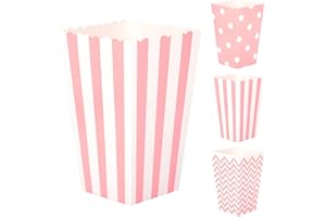 JOYSKY 26 sztuk pudełek na popcorn, torebki na popcorn, różowe, małe cukierki, papierowe pojemniki na słodycze, białe, przekąski na imprezę, cukierki, torebki na prezenty, Boże Narodzenie, różowe