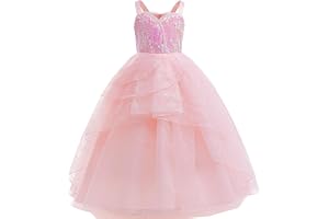 SharkBebe Sommarklänningar för flickor Wicked Glinda ärmlös flicka bröllopsfest födelsedag rosa tyllklänning blomma barnklänn