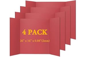 AKONEGE 4 Pack Red Tri-Fold Presentation Board 400x666 mm Medium Size Display Board Lightweight & Foldable Posterboard for Drawing, School Projects, Showcasing Artwork