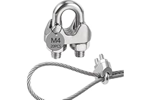 huruirui M4 Morsetti per Cavo Acciaio Morsetti Stendibiancheria Inox 304 U Serracavo Acciaio per Fune D'Acciaio Diametro 4mm 20pcs morsetti Serracavo Clip