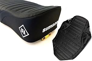 BISOMO Sitzbankbezug, Bezug Sitzbank Enduro, Schwarz strukturiert gesteppt, wasserdicht für Simson S51, S70 E mit IFA Logo