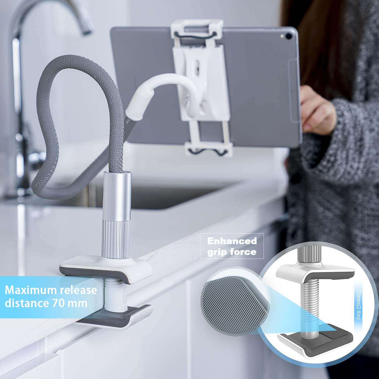 Lamicall Supporto Tablet, Collo Oca Supporto Regolabile - Universale Supporto Stand per 2022 iPad PRO 10.5, 9.7, iPad… - immagine 6